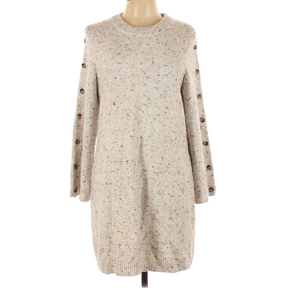Madewell Cream Button-Sleeve Sweater Dress